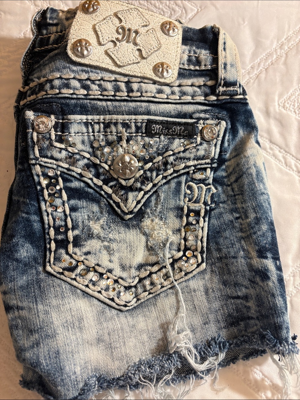 Miss Me Blue Acid-Wash Embellished Back Pocket Jeans - Picture 1 of 4